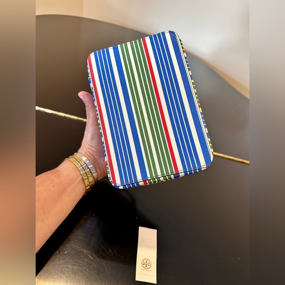 NWT AUTHENTIC RARE preppy Tory Burch Robinson Stripe Large Cosmetic Case/bag - Picture 12 of 17